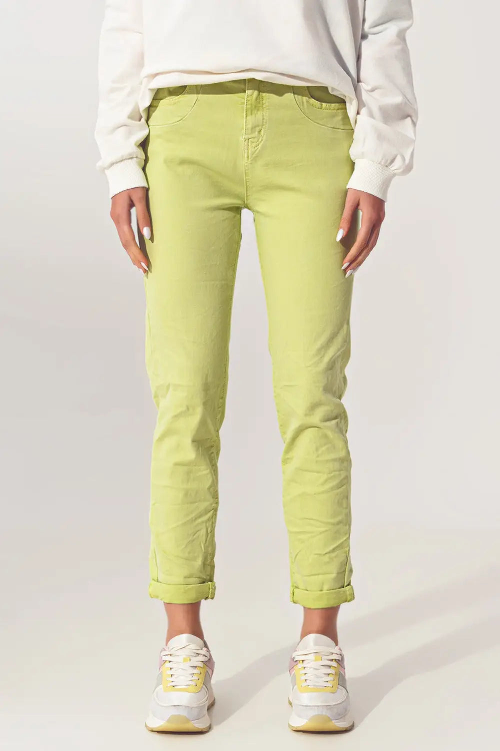 Wrinkled Skinny Jeans in Lime Green - Colored Jeans