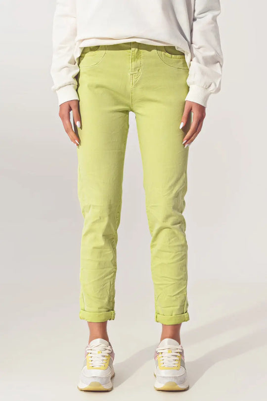 Wrinkled Skinny Jeans in Lime Green - Colored Jeans