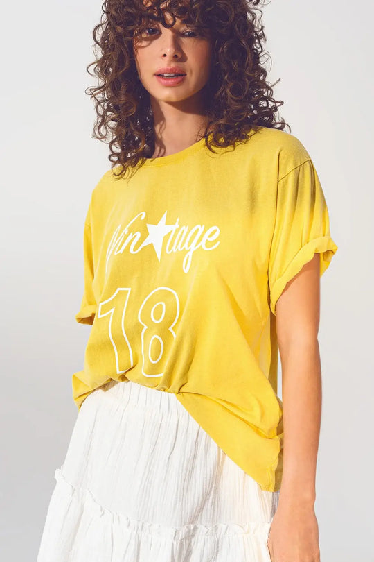 T-Shirt with Vintage 18 Text in yellow - YELLOW / ONE - T-Shirts