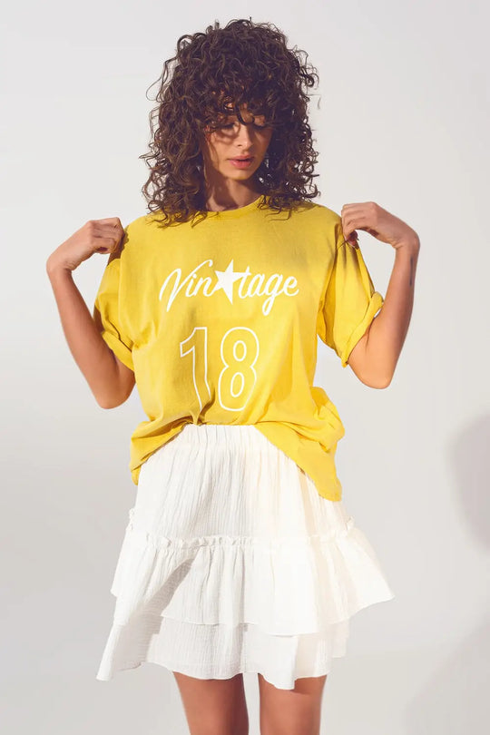 T-Shirt with Vintage 18 Text in yellow - YELLOW / ONE - T-Shirts