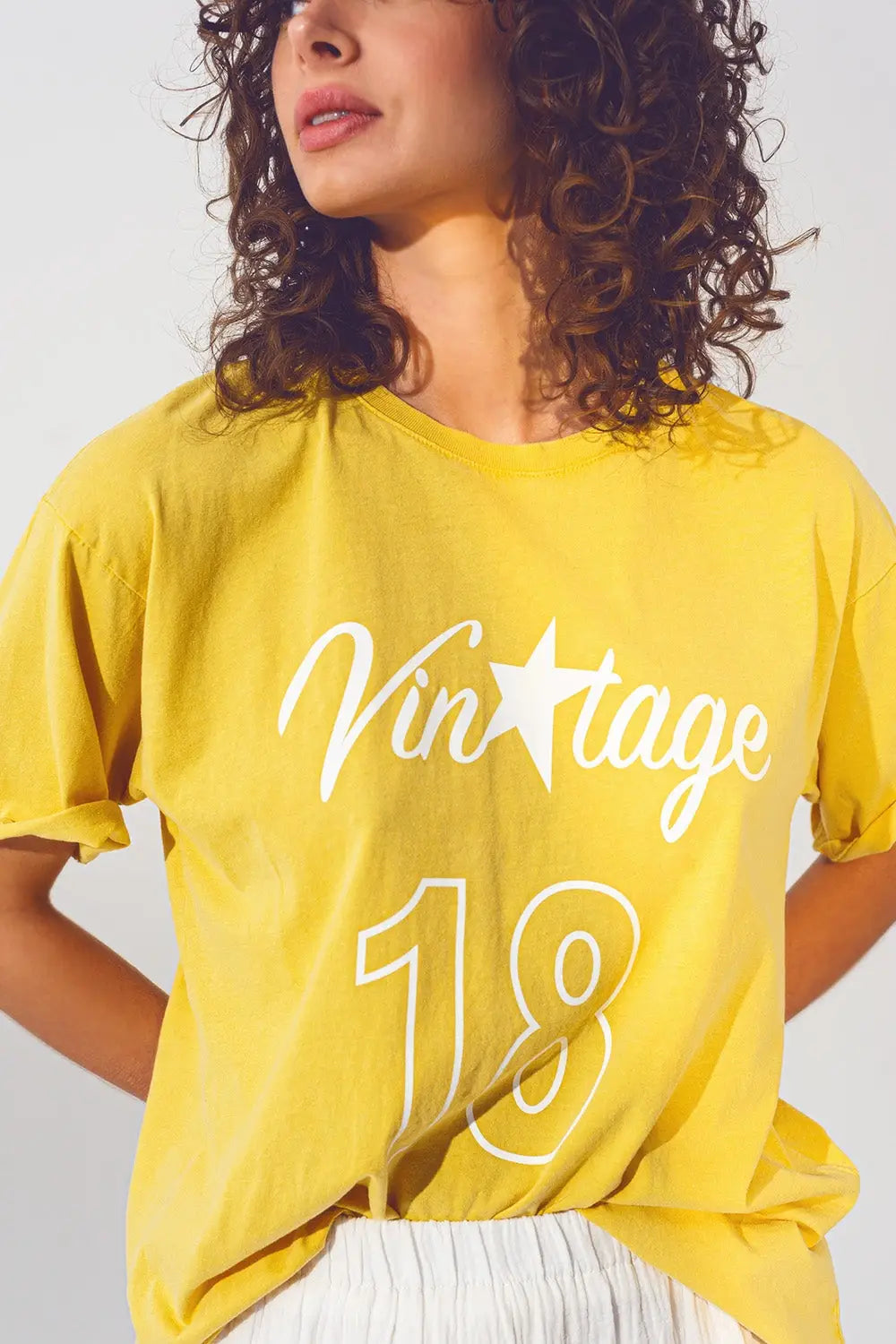 T-Shirt with Vintage 18 Text in yellow - YELLOW / ONE - T-Shirts