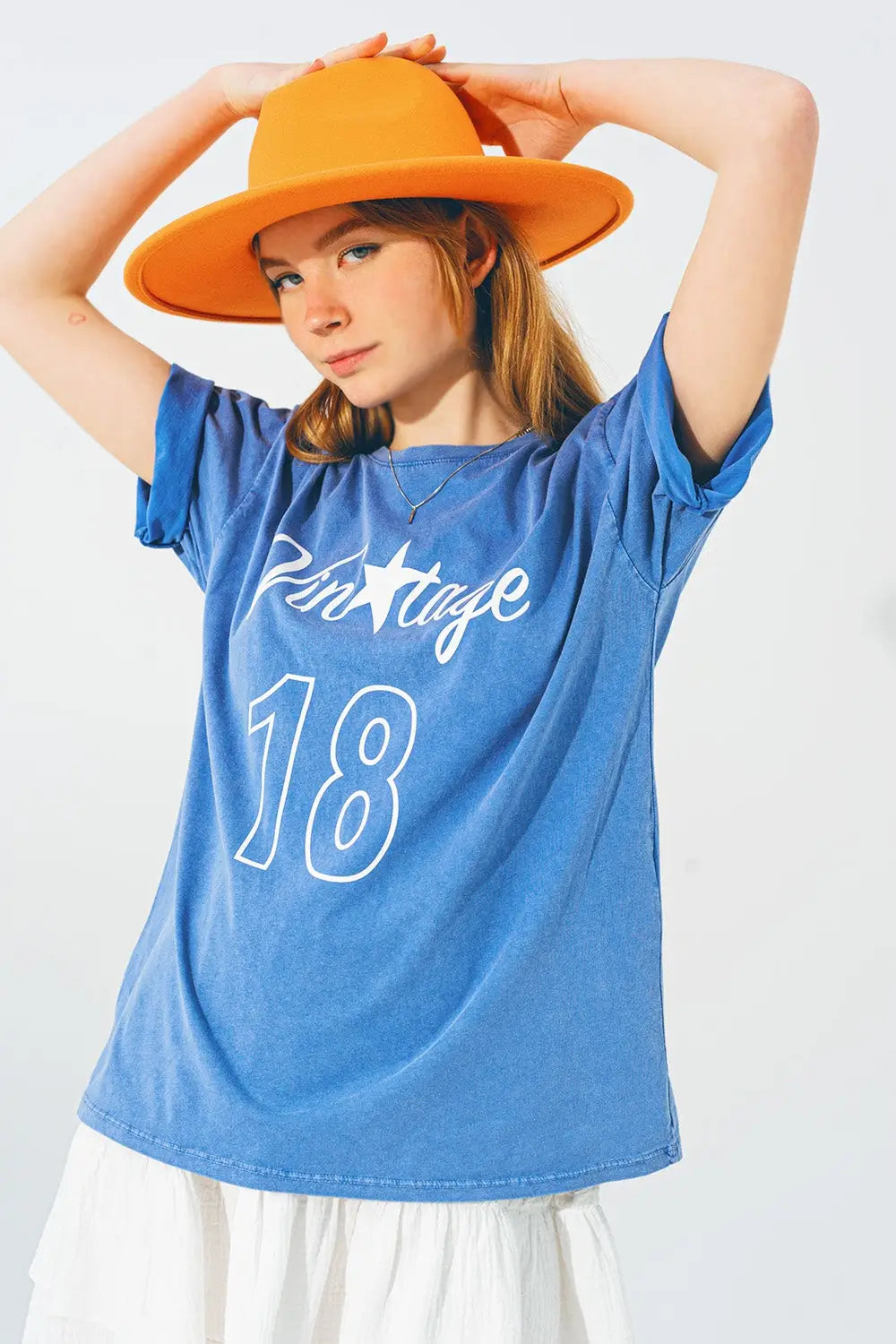 T-Shirt with Vintage 18 Text in Blue - BLUE / ONE - T-Shirts