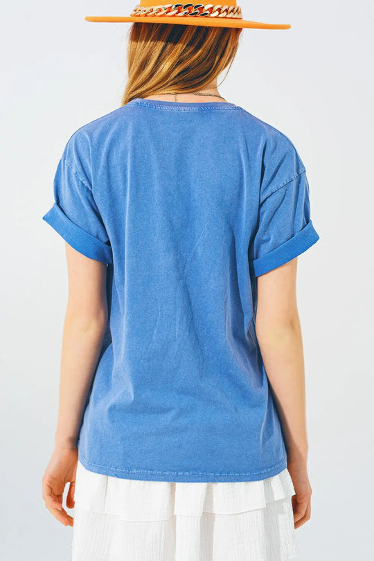 T-Shirt with Vintage 18 Text in Blue - BLUE / ONE - T-Shirts