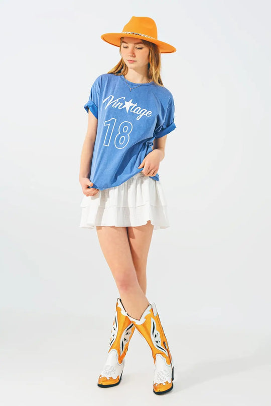 T-Shirt with Vintage 18 Text in Blue - BLUE / ONE - T-Shirts