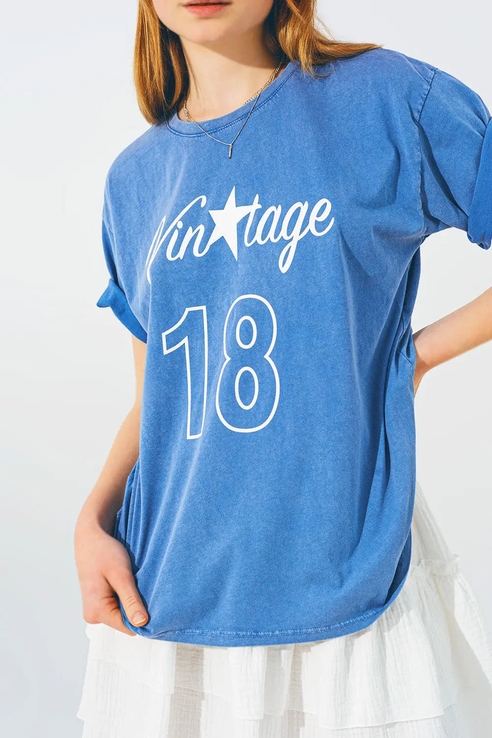 T-Shirt with Vintage 18 Text in Blue - BLUE / ONE - T-Shirts