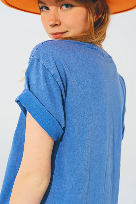 T-Shirt with Vintage 18 Text in Blue - BLUE / ONE - T-Shirts