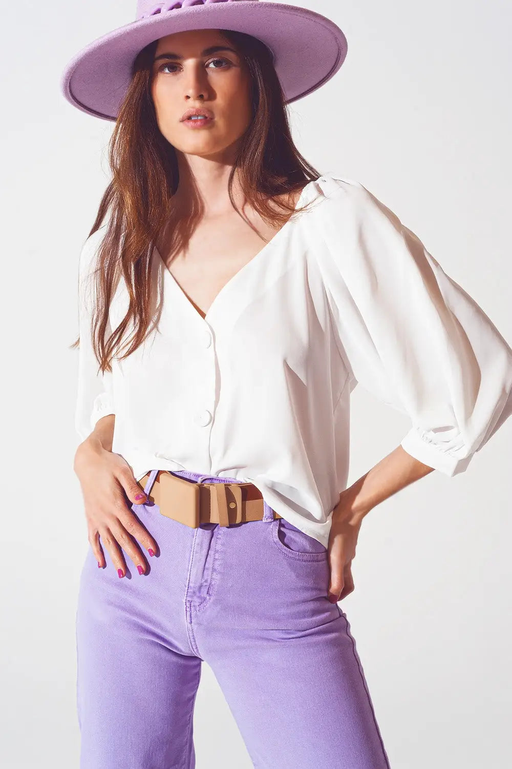 Satin button through shirt in cream - Shirts Tops