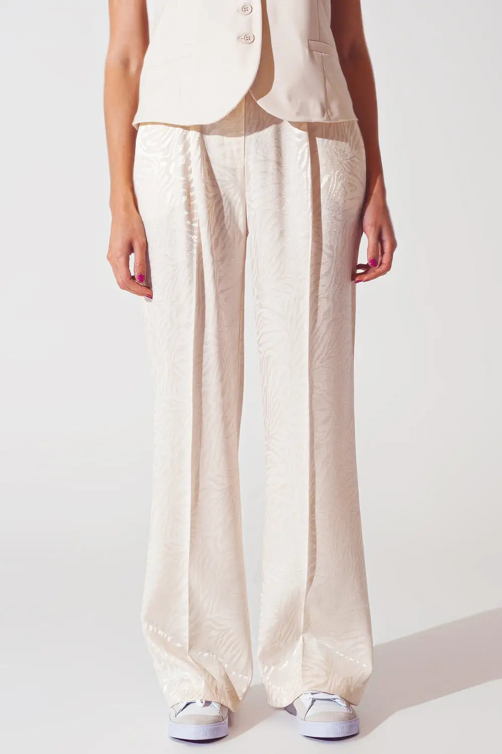 Loose Fit Zebra Print Pants in White - Pants