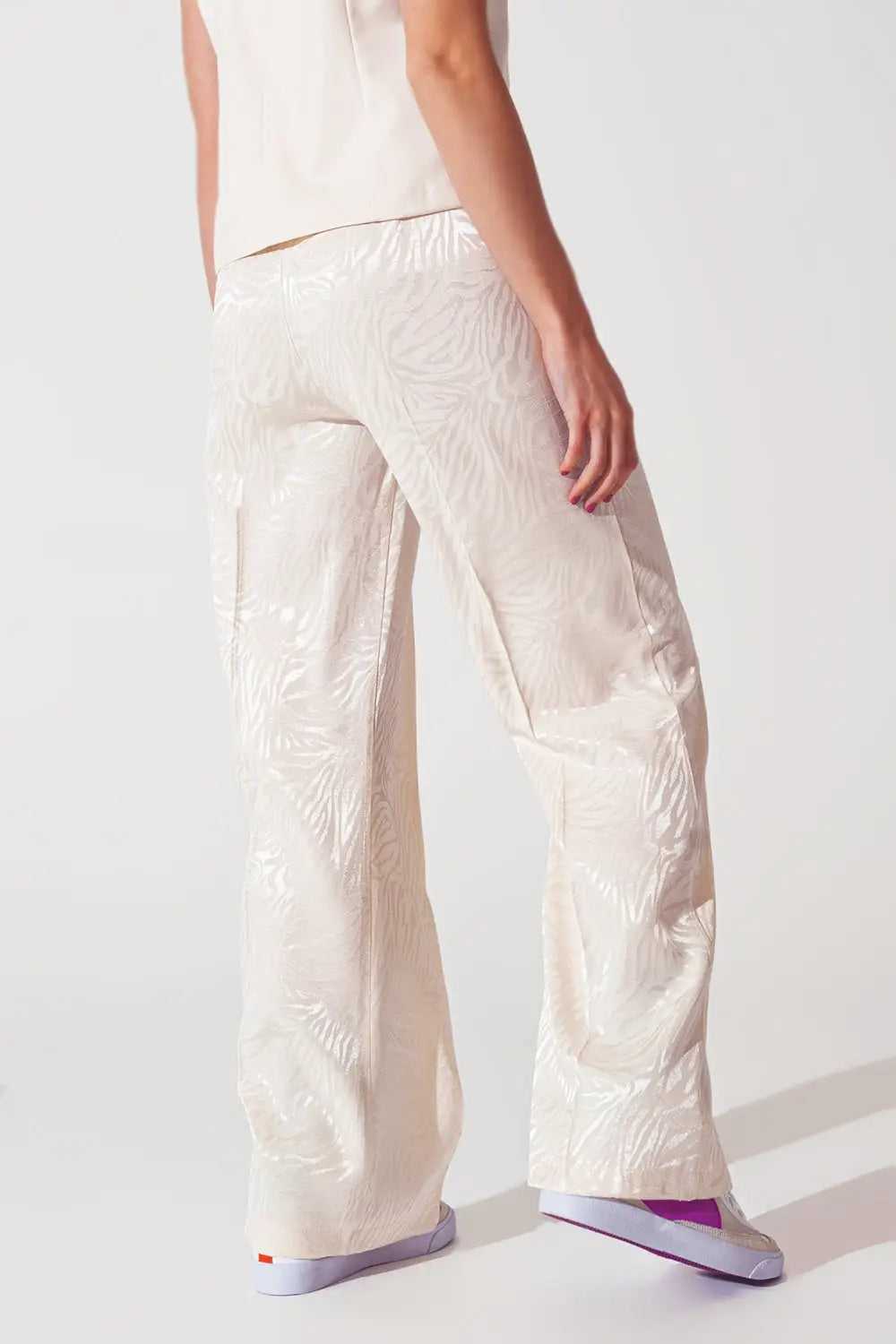 Loose Fit Zebra Print Pants in White - Pants