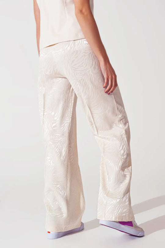 Loose Fit Zebra Print Pants in White - Pants