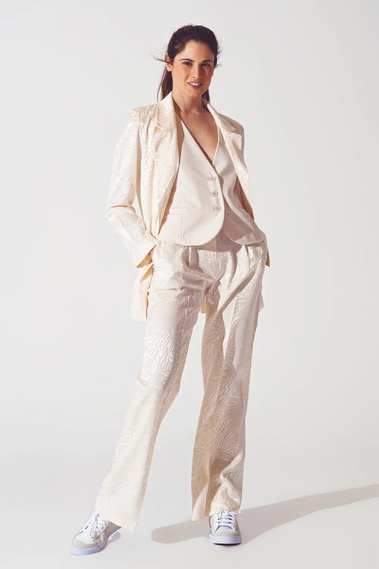 Loose Fit Zebra Print Pants in White - Pants