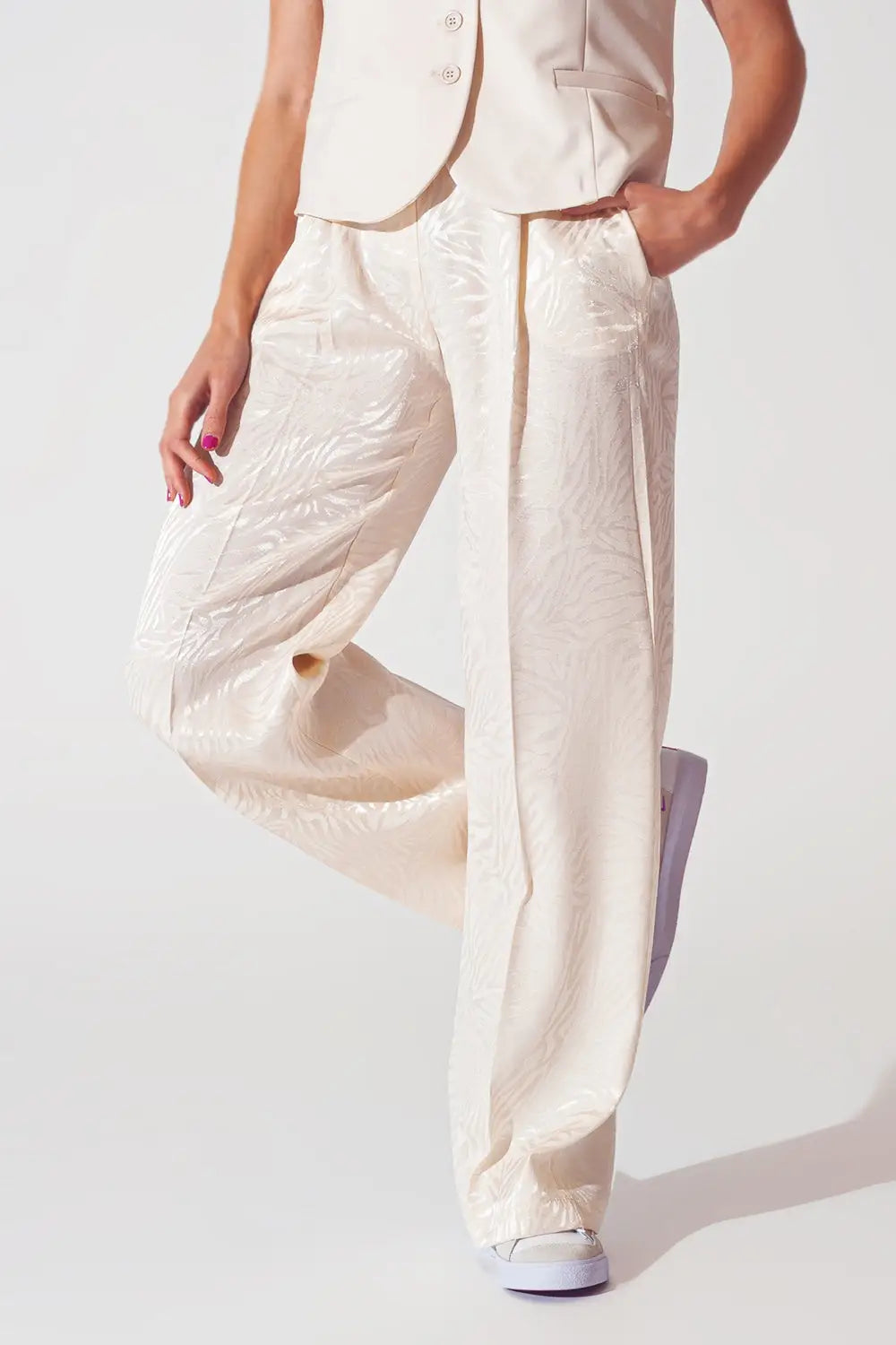 Loose Fit Zebra Print Pants in White - Pants