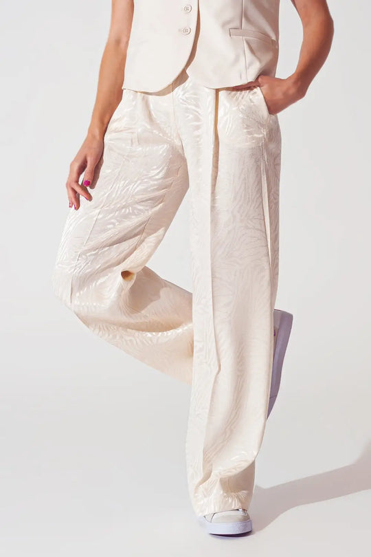 Loose Fit Zebra Print Pants in White - Pants