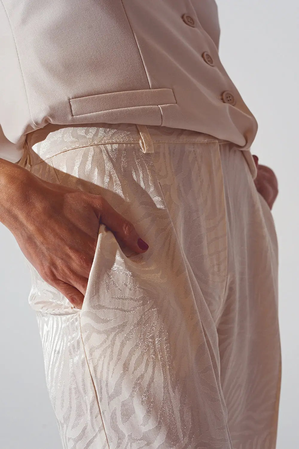 Loose Fit Zebra Print Pants in White - Pants