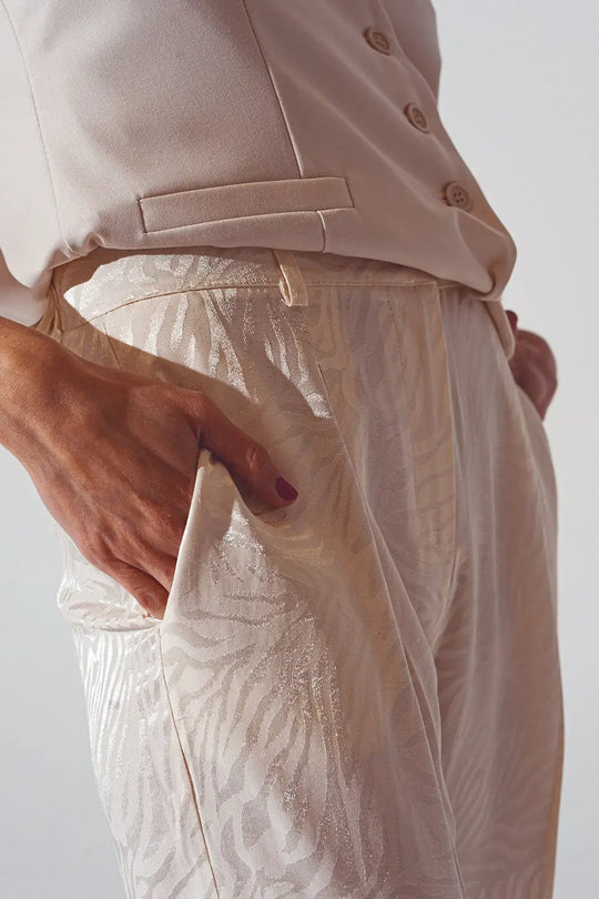Loose Fit Zebra Print Pants in White - Pants