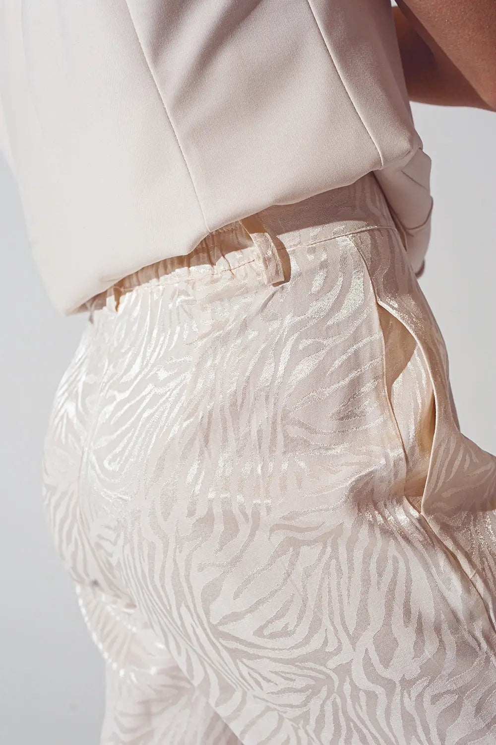 Loose Fit Zebra Print Pants in White - Pants