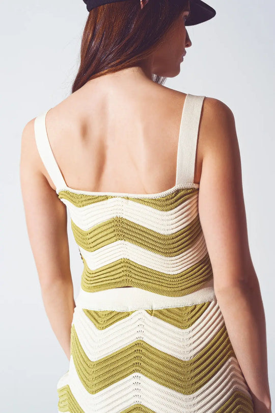 Knitted Bandeau Top in Green and White - Tops Sweaters