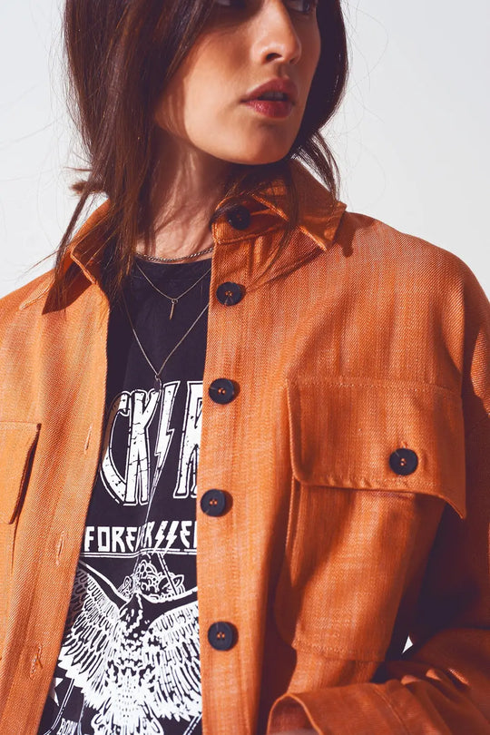 Long sleeve shacket in orange - Jackets