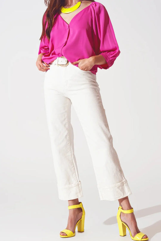 Straight Leg Jeans with Cropped Hem in White - Colored Jeans