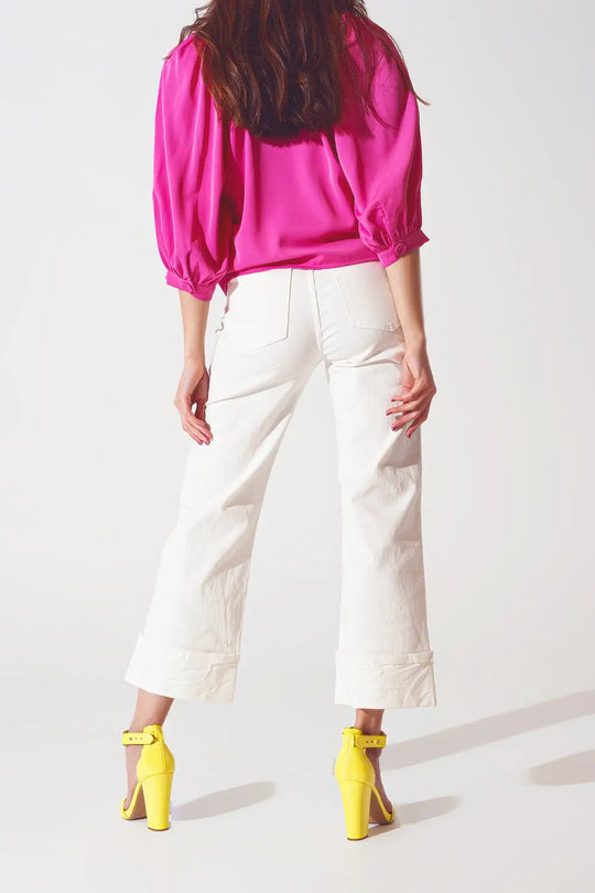 Straight Leg Jeans with Cropped Hem in White - Colored Jeans