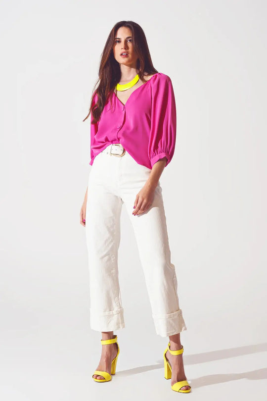 Straight Leg Jeans with Cropped Hem in White - Colored Jeans