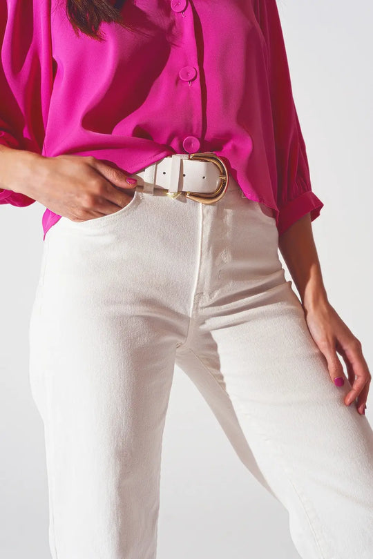 Straight Leg Jeans with Cropped Hem in White - Colored Jeans