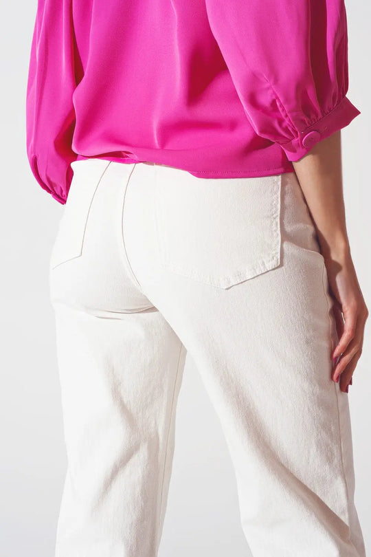 Straight Leg Jeans with Cropped Hem in White - Colored Jeans