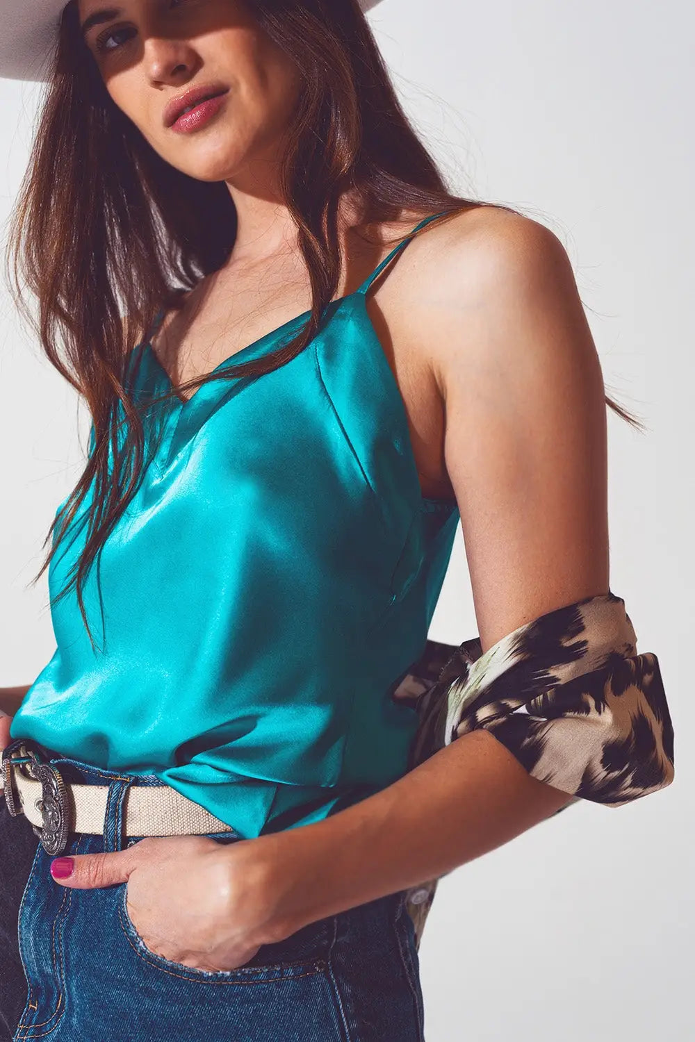 Satin crop top in turquoise - Tops