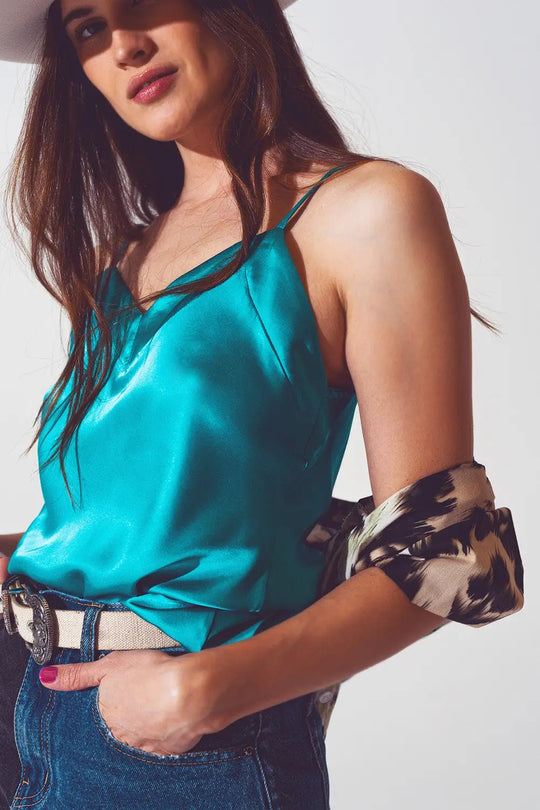 Satin crop top in turquoise - Tops