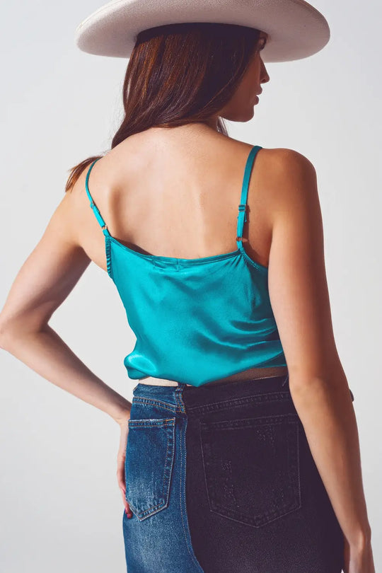 Satin crop top in turquoise - Tops
