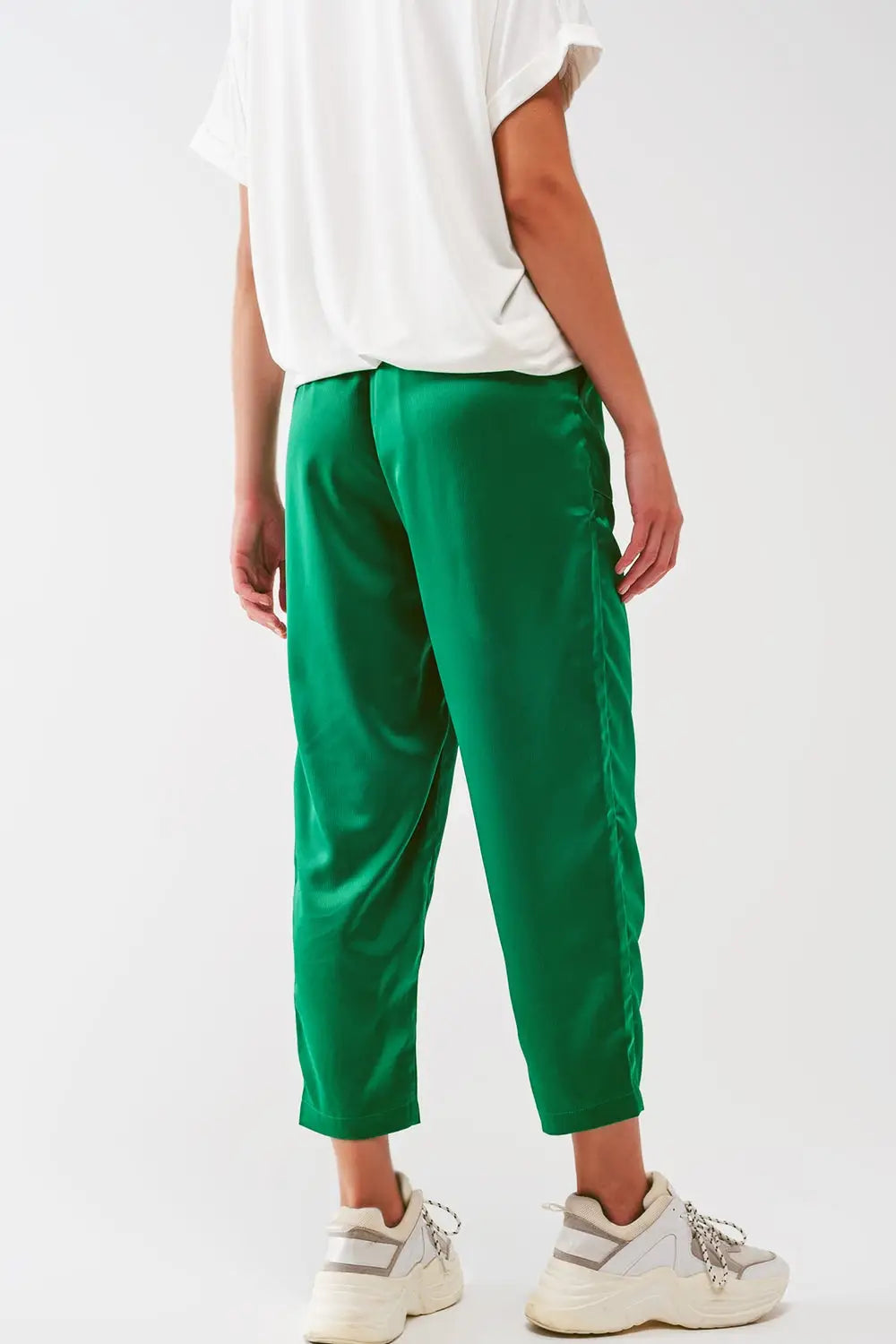 Satin Cropped Pants in Green - Pants