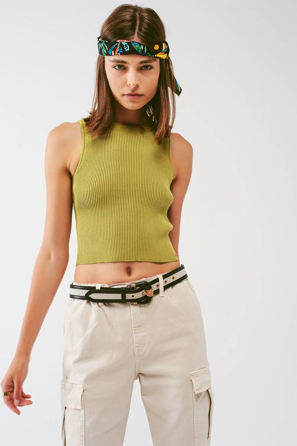 Knitted Tank Top in Army Green - Sweaters