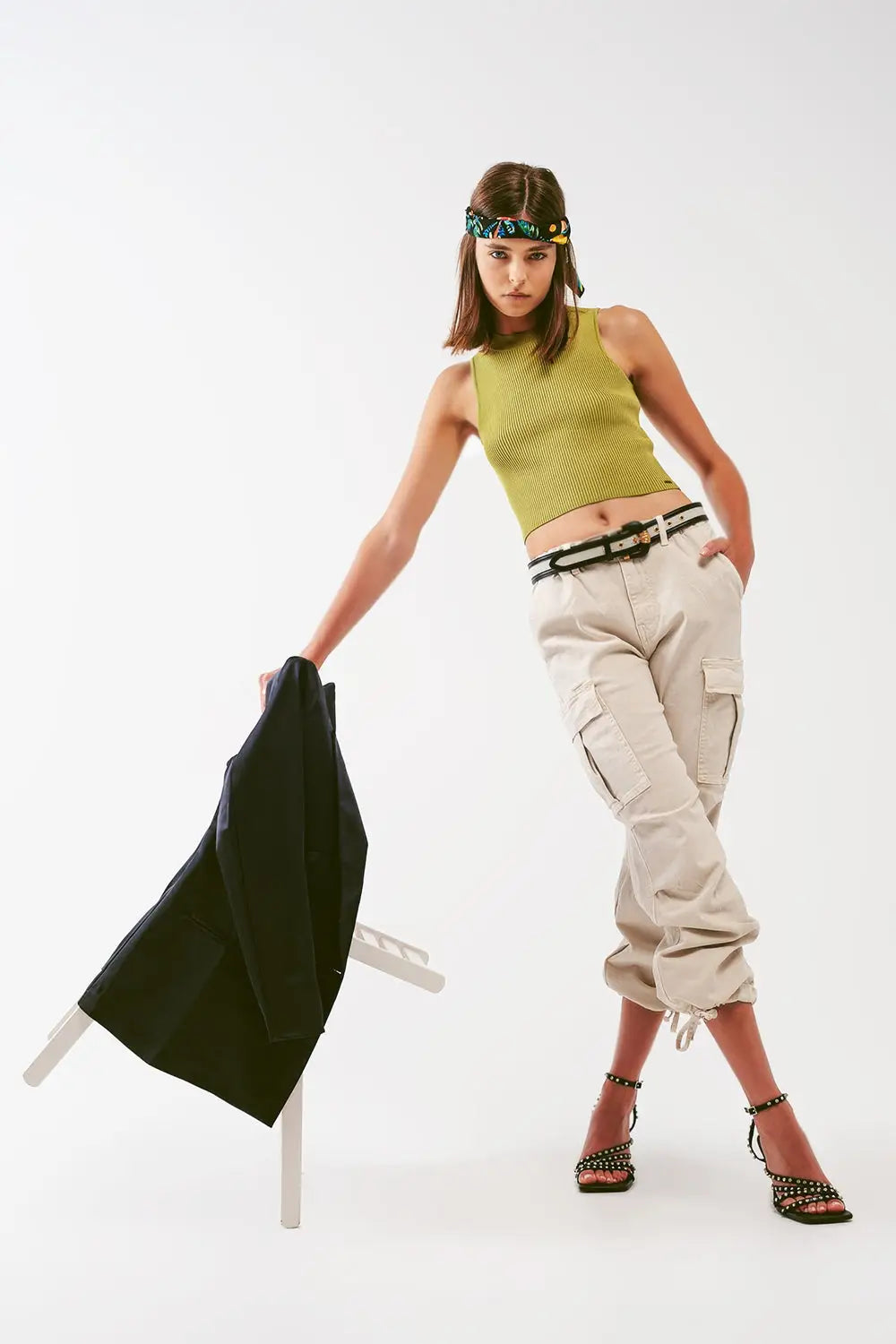 Cargo Pants with Tassel ends in Sand - Colored Jeans