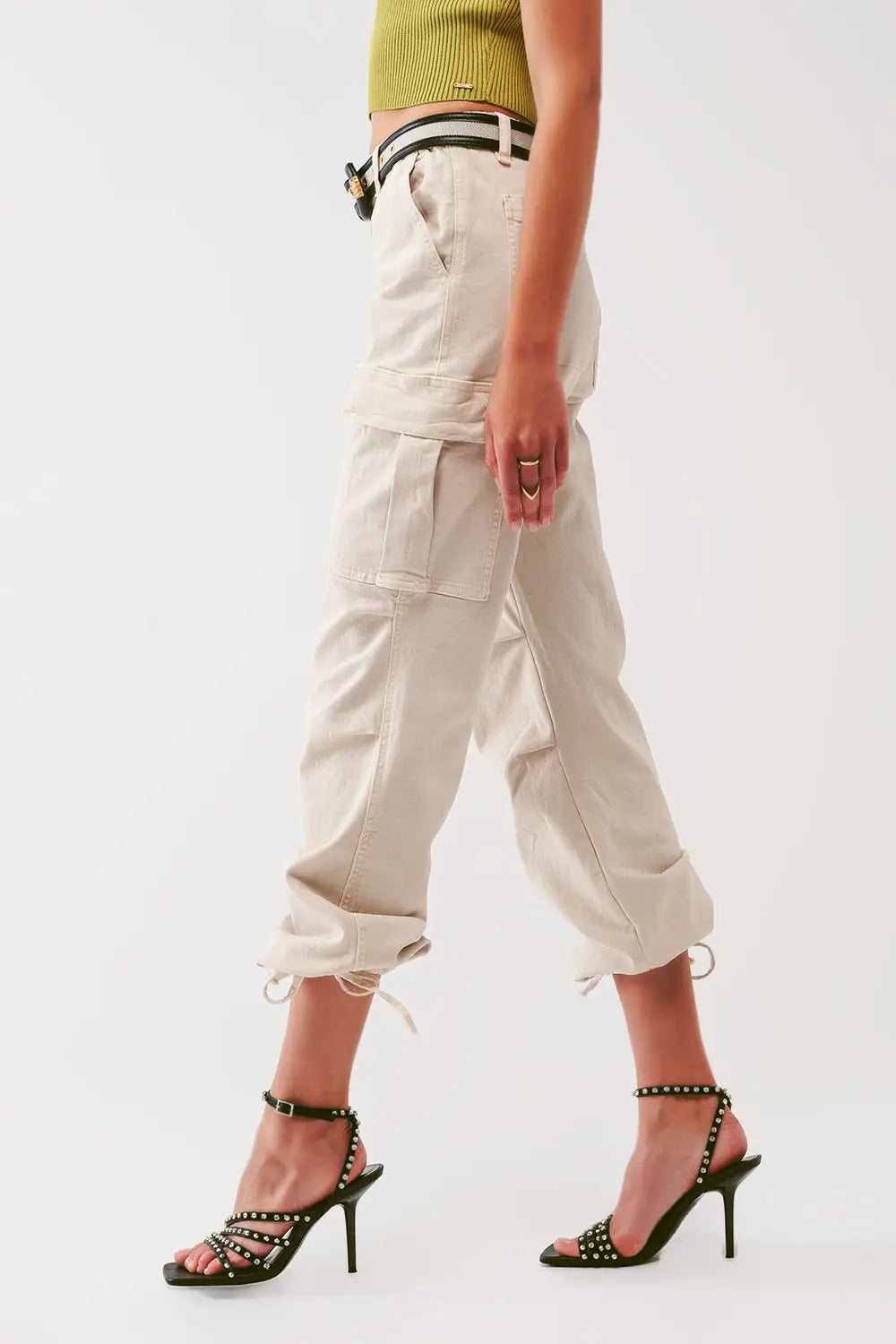 Cargo Pants with Tassel ends in Sand - Colored Jeans