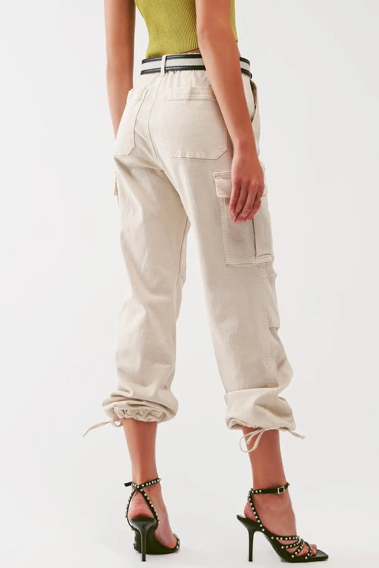 Cargo Pants with Tassel ends in Sand - Colored Jeans