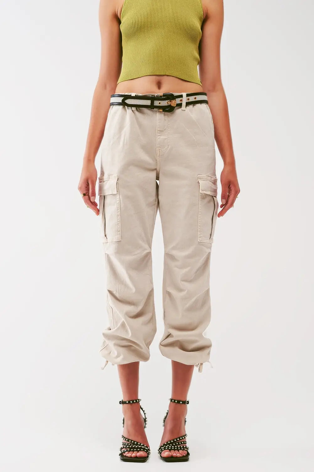 Cargo Pants with Tassel ends in Sand - Colored Jeans