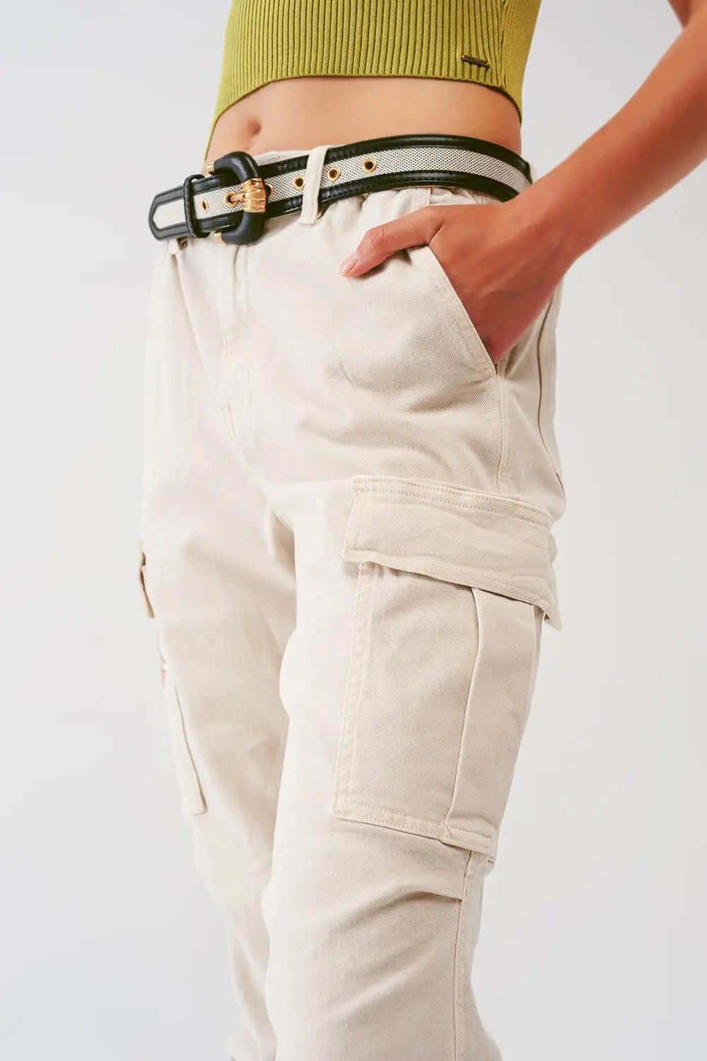 Cargo Pants with Tassel ends in Sand - Colored Jeans