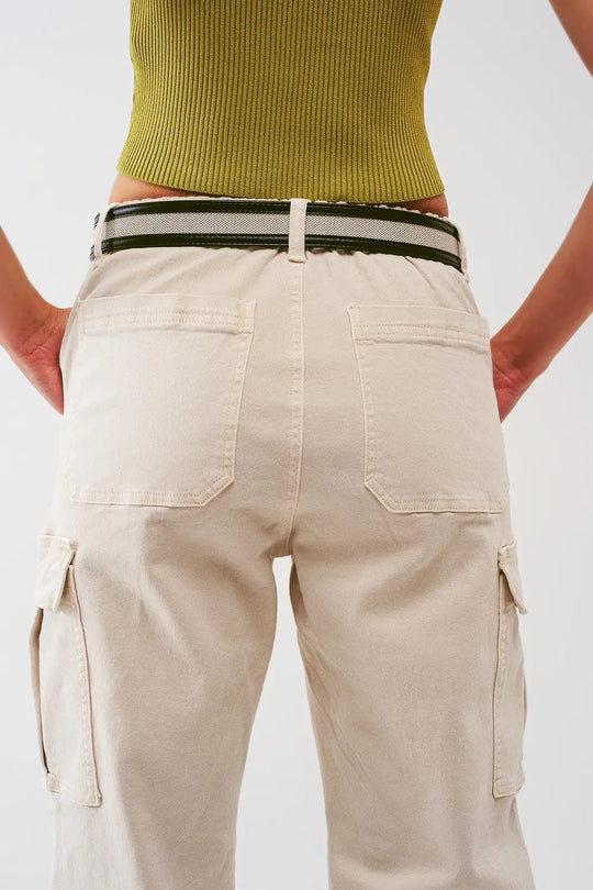 Cargo Pants with Tassel ends in Sand - Colored Jeans