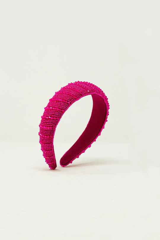 Headband with Beads in Fuchsia - FUCHSIA