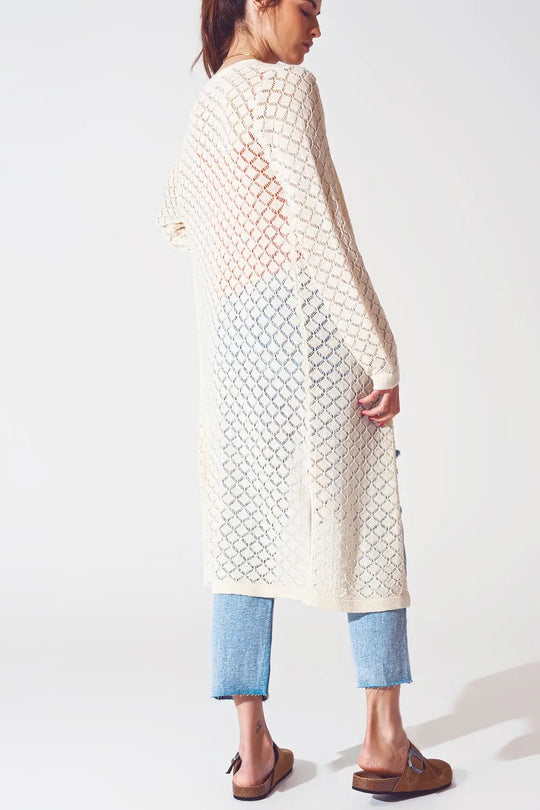 Crochet Midi Cardigan in Cream - CREAM / ONE - Cardigans