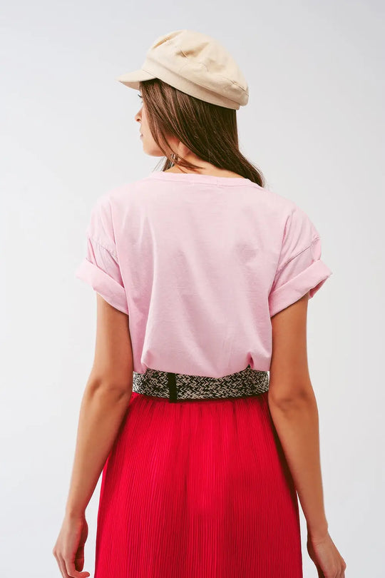 T-Shirt with Here Comes The Sun text in Pink - PINK / ONE - T-Shirts