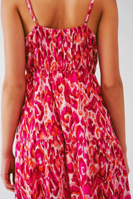 Floral Print Maxi Dress with V neck in Pink - Dresses
