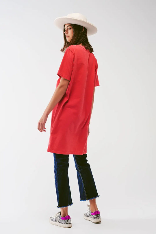 T-shirt Dress with Make It Happen Text in Red - ORANGE / ONE - Dresses