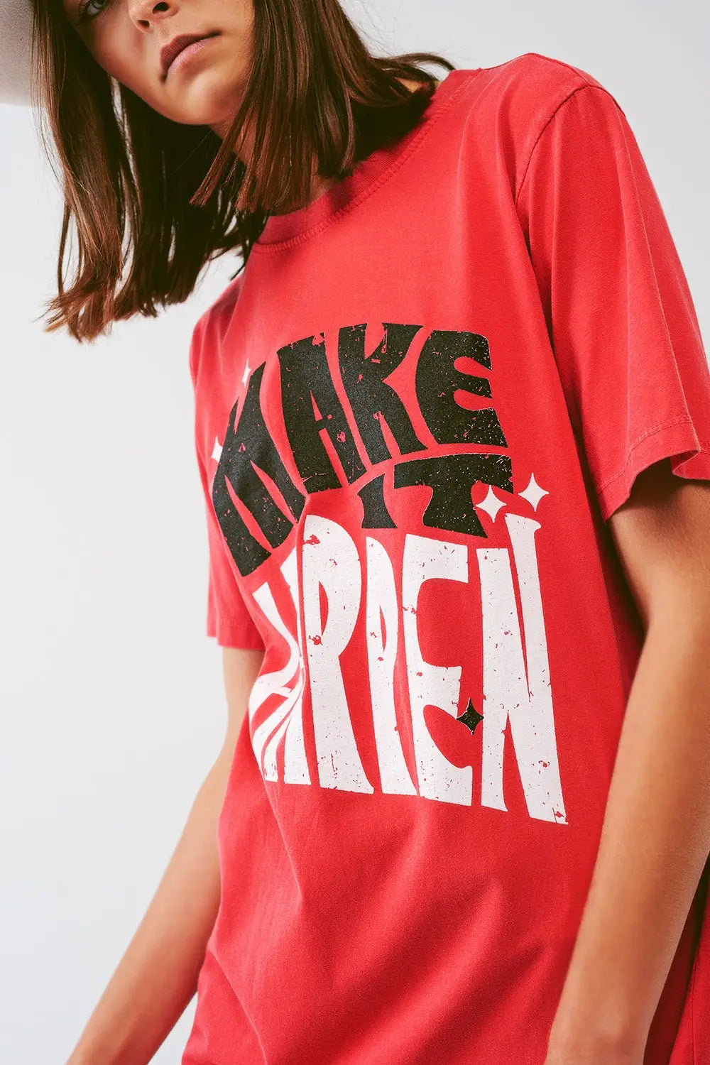 T-shirt Dress with Make It Happen Text in Red - ORANGE / ONE - Dresses