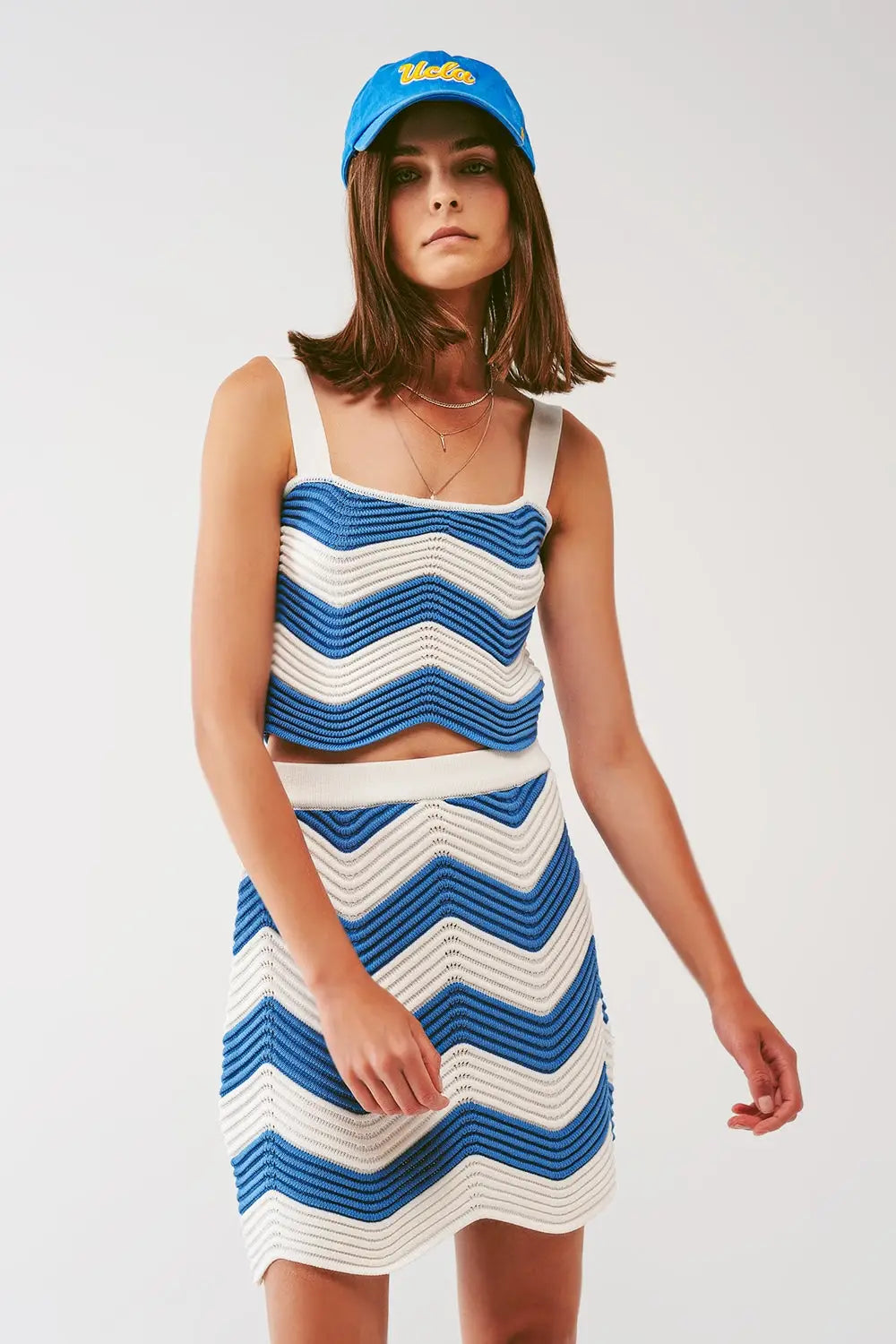 Knitted Bandeau top in white and blue - Tops Sweaters