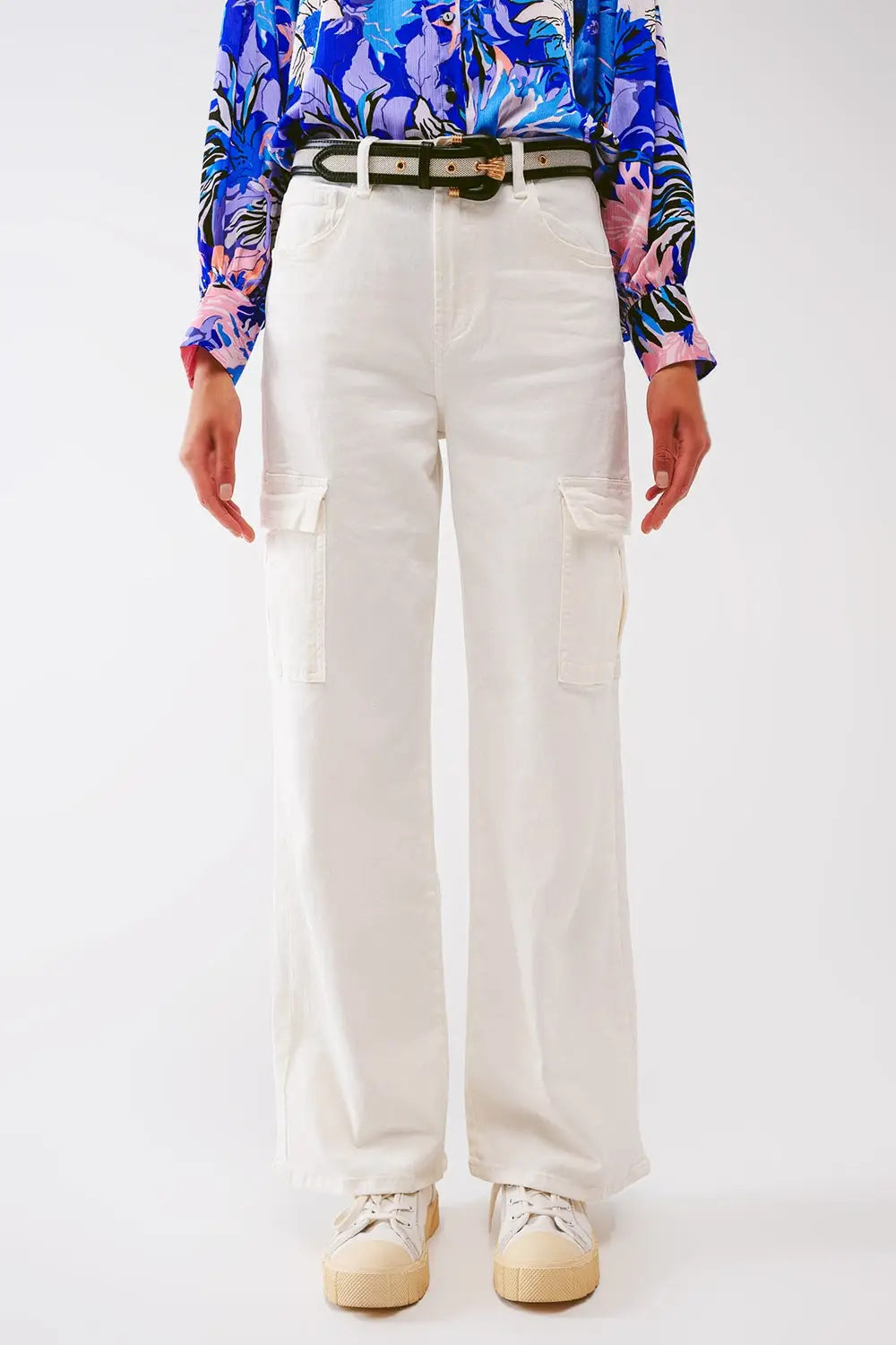 Straight Leg Cargo Jeans in White - Colored Jeans