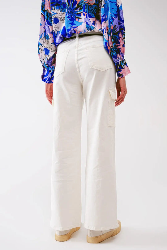 Straight Leg Cargo Jeans in White - Colored Jeans