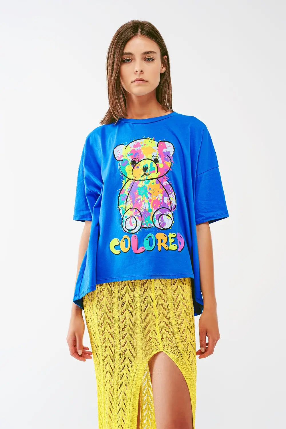 loose-fitting blue T-shirt with colored bear - BLUE / ONE - T-Shirts