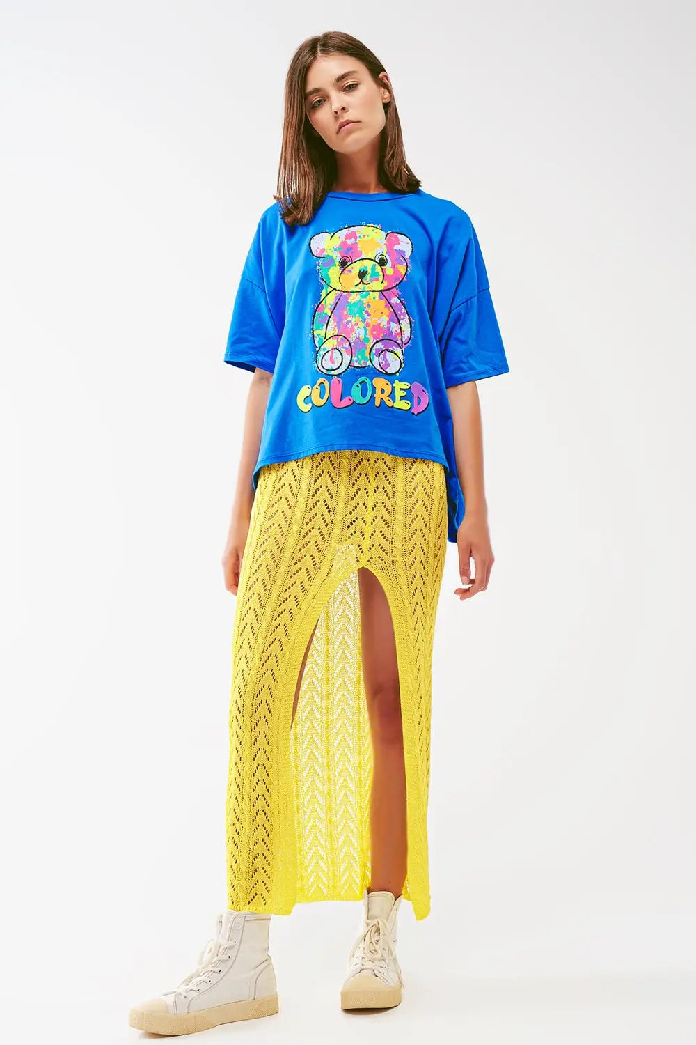 loose-fitting blue T-shirt with colored bear - BLUE / ONE - T-Shirts