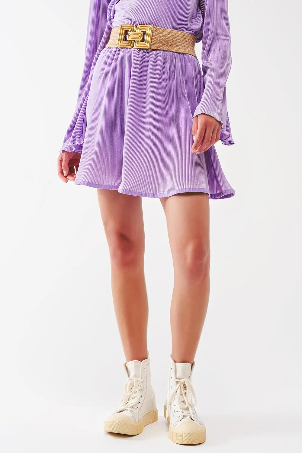 Pleated Satin Mini Skirt in lilac - Skirts